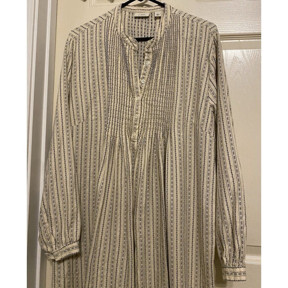 LL Bean Dobby Nightgown Women’s Plus 1X Flannel Blue Pintuck Praire Cottagecore - Picture 2 of 15